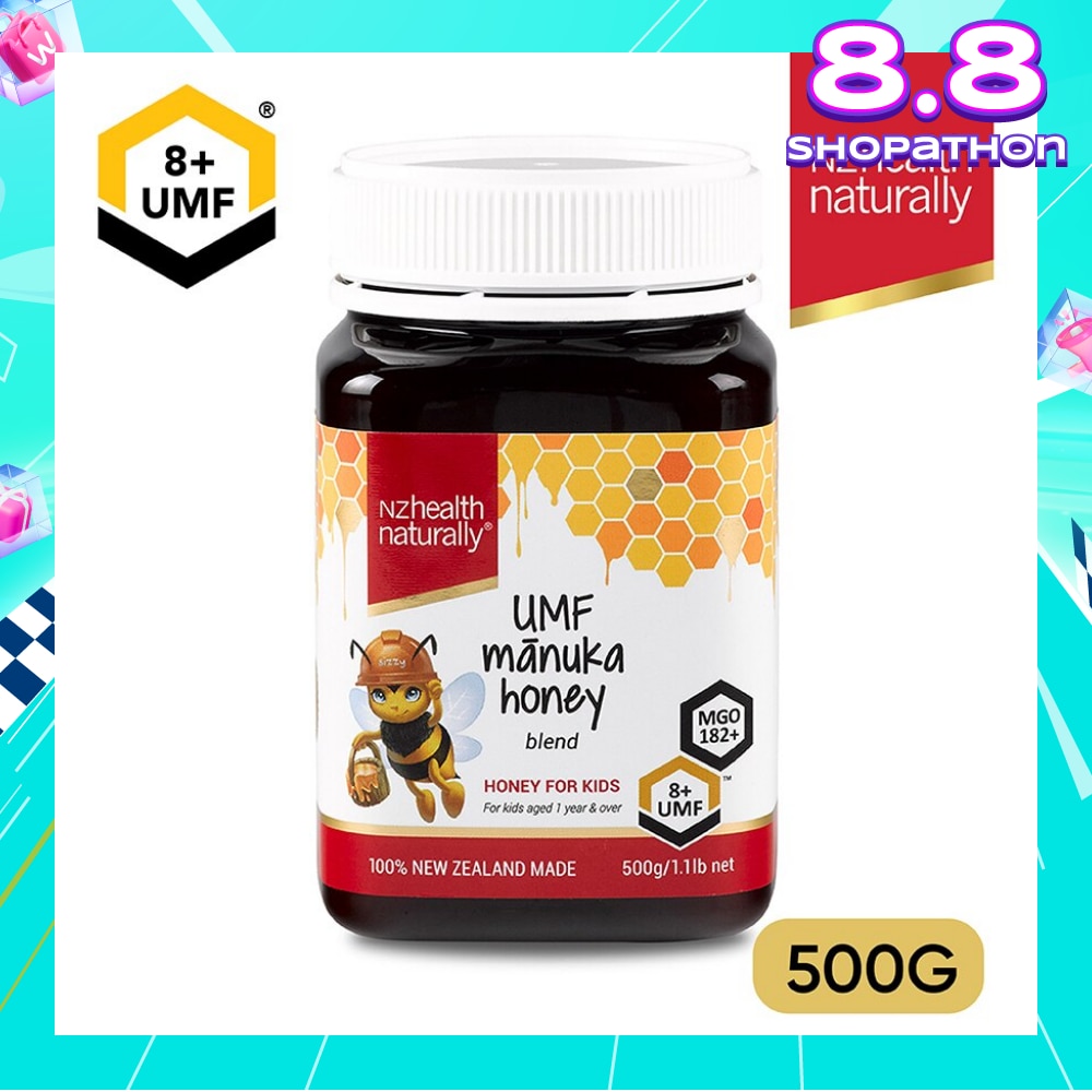 Manuka Honey Blend UMF 8+ For Kids Aged 1 Year & Over (For Immune, Digestive Support & Relief of Mouth Ulcers & Sore Throat) 500g