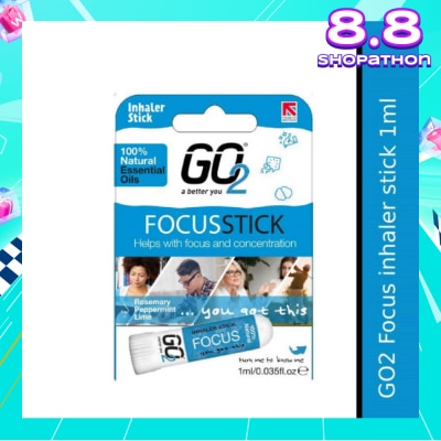 GO2 100% Natural Essential Oils Focus Inhaler Stick (To Helps With Focus & Concentration) 1s