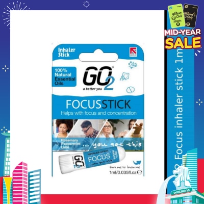 GO2 100% Natural Essential Oils Focus Inhaler Stick (To Helps With Focus & Concentration) 1s