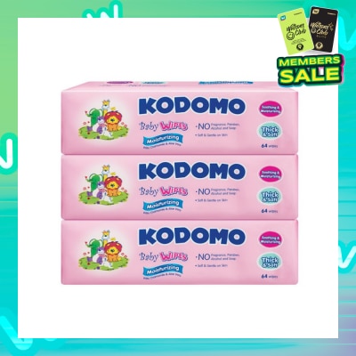 KODOMO Baby Wipes Moisturizing 64s x 3 pack (Expiry: May`2026)