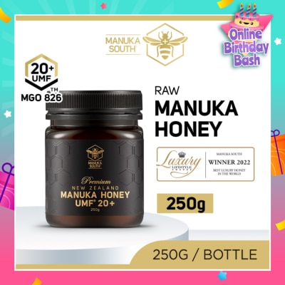 MANUKA SOUTH UMF 20+ MGO826 Manuka Honey (Authentic 100% New Zealand Manuka Honey For Immunity, Digestion & Skin Health) 250g