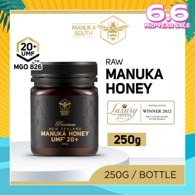 MANUKA SOUTH UMF 20+ MGO826 Manuka Honey (Authentic 100% New Zealand Manuka Honey For Immunity, Digestion & Skin Health) 250g