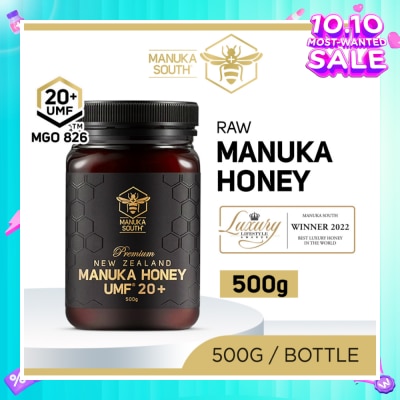 MANUKA SOUTH UMF 20+ MGO826 Manuka Honey (Authentic 100% New Zealand Manuka Honey For Immunity, Digestion & Skin Health) 500g