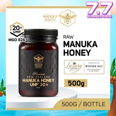 MANUKA SOUTH UMF 20+ MGO826 Manuka Honey (Authentic 100% New Zealand Manuka Honey For Immunity, Digestion & Skin Health) 500g