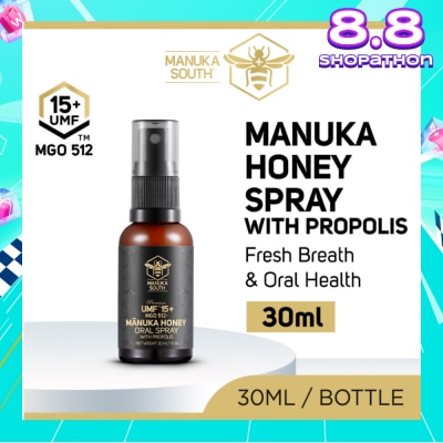 MANUKA SOUTH UMF 15+ MGO 512 Manuka Honey Spray With Propolis (For Cough, Flu, Sore Throat, Ulcer, Gum, Bad Breath & Immunity Support) 30ml