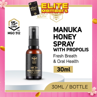 MANUKA SOUTH UMF 15+ MGO 512 Manuka Honey Spray With Propolis (For Cough, Flu, Sore Throat, Ulcer, Gum, Bad Breath & Immunity Support) 30ml