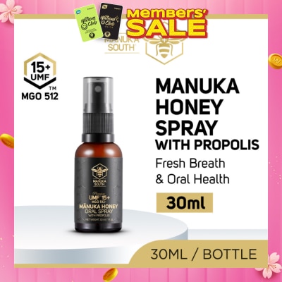 MANUKA SOUTH UMF 15+ MGO 512 Manuka Honey Spray With Propolis (For Cough, Flu, Sore Throat, Ulcer, Gum, Bad Breath & Immunity Support) 30ml