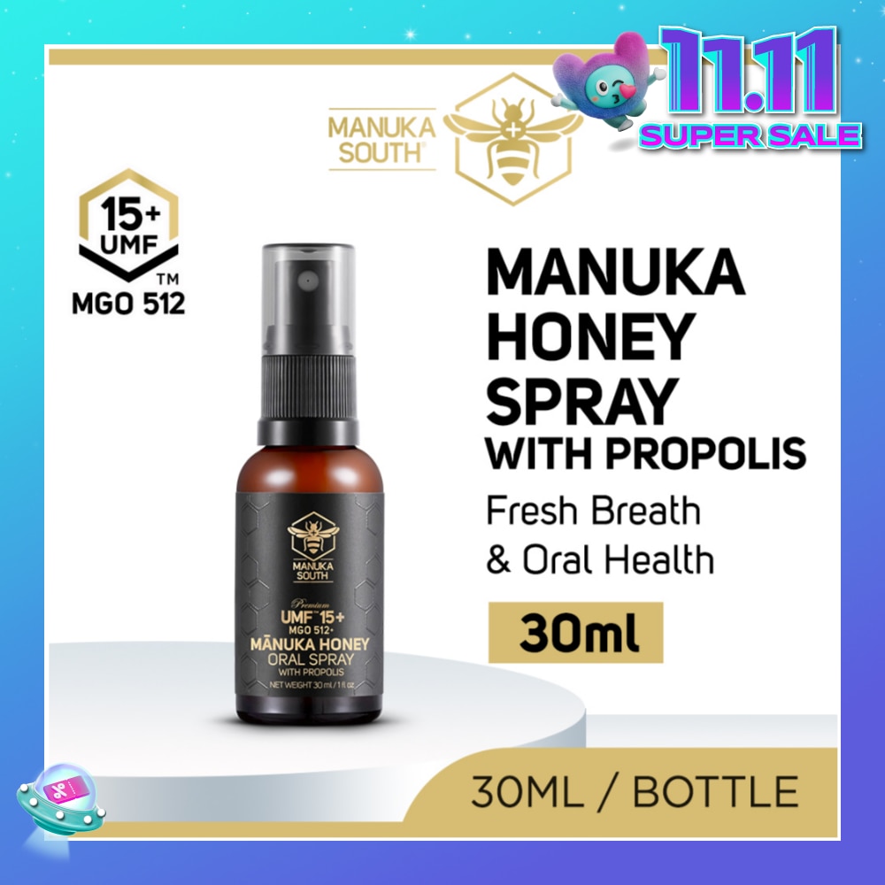 UMF 15+ MGO 512 Manuka Honey Spray With Propolis (For Cough, Flu, Sore Throat, Ulcer, Gum, Bad Breath & Immunity Support) 30ml