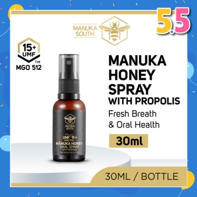 MANUKA SOUTH UMF 15+ MGO 512 Manuka Honey Spray With Propolis (For Cough, Flu, Sore Throat, Ulcer, Gum, Bad Breath & Immunity Support) 30ml