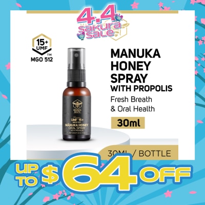 MANUKA SOUTH - UMF 15+ MGO 512 Manuka Honey Spray With Propolis (For Cough, Flu, Sore Throat, Ulcer, Gum, Bad Breath & Immunity Support) 30ml