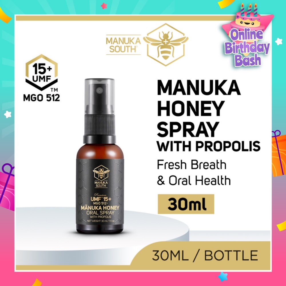 UMF 15+ MGO 512 Manuka Honey Spray With Propolis (For Cough, Flu, Sore Throat, Ulcer, Gum, Bad Breath & Immunity Support) 30ml