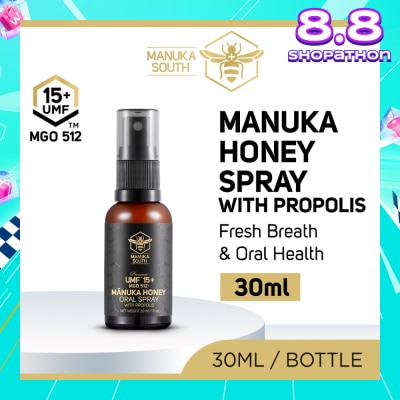 MANUKA SOUTH UMF 15+ MGO 512 Manuka Honey Spray With Propolis (For Cough, Flu, Sore Throat, Ulcer, Gum, Bad Breath & Immunity Support) 30ml