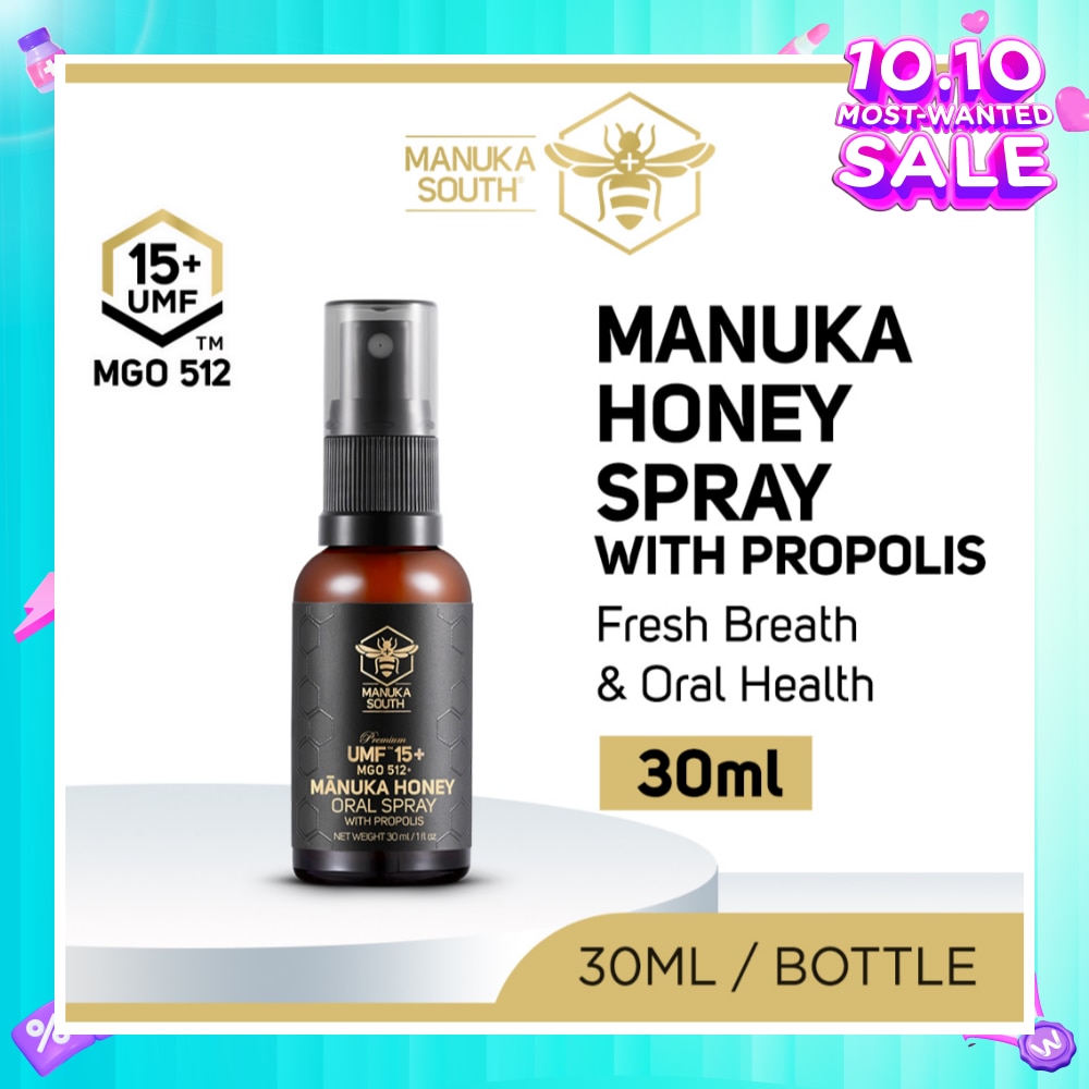 UMF 15+ MGO 512 Manuka Honey Spray With Propolis (For Cough, Flu, Sore Throat, Ulcer, Gum, Bad Breath & Immunity Support) 30ml