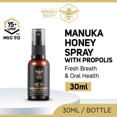 MANUKA SOUTH UMF 15+ MGO 512 Manuka Honey Spray With Propolis (For Cough, Flu, Sore Throat, Ulcer, Gum, Bad Breath & Immunity Support) 30ml