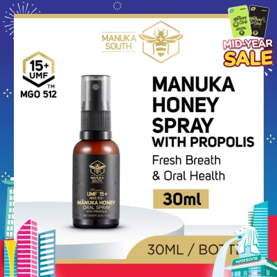 MANUKA SOUTH UMF 15+ MGO 512 Manuka Honey Spray With Propolis (For Cough, Flu, Sore Throat, Ulcer, Gum, Bad Breath & Immunity Support) 30ml