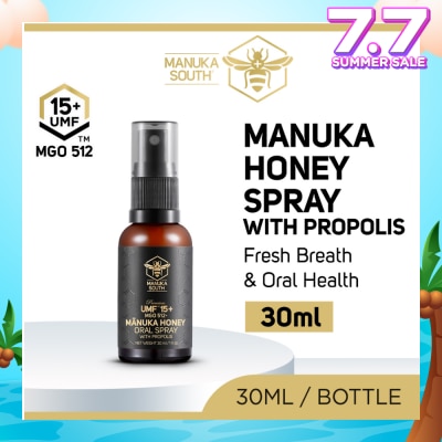 MANUKA SOUTH UMF 15+ MGO 512 Manuka Honey Spray With Propolis (For Cough, Flu, Sore Throat, Ulcer, Gum, Bad Breath & Immunity Support) 30ml