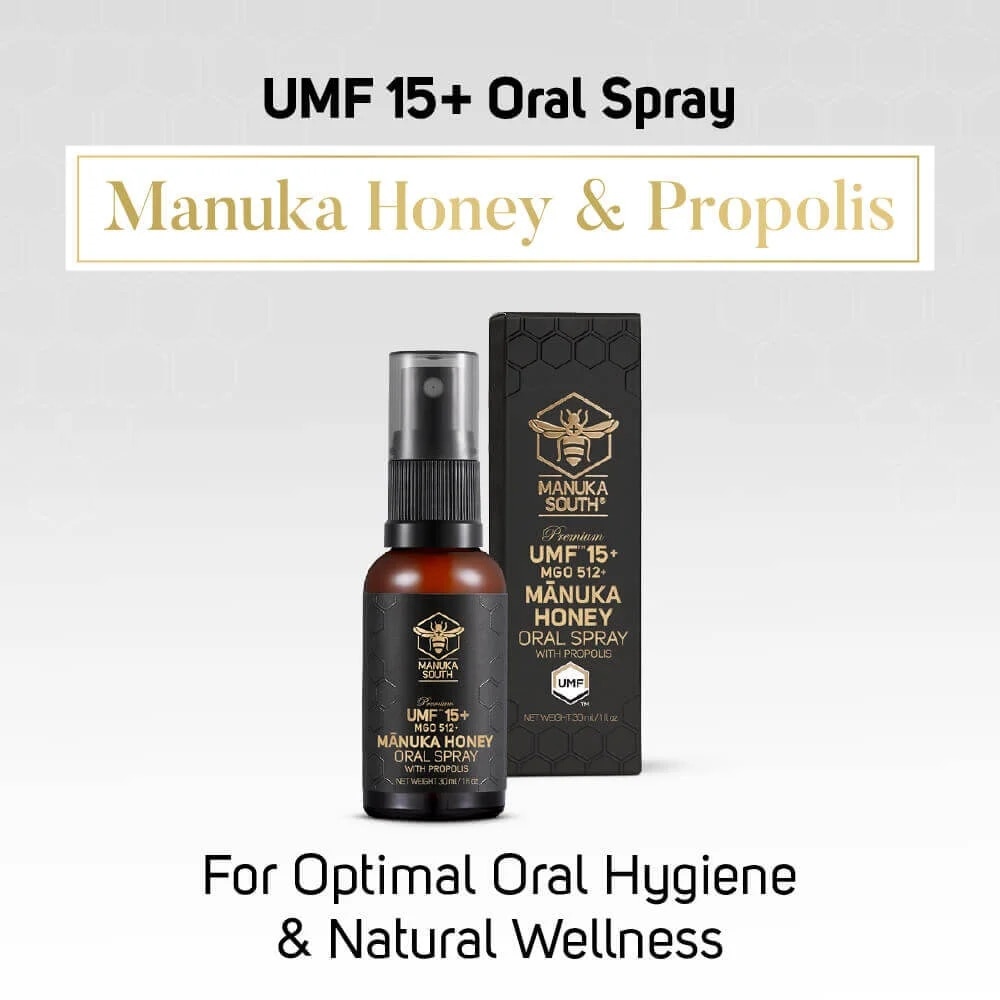 UMF 15+ MGO 512 Manuka Honey Spray With Propolis (For Cough, Flu, Sore Throat, Ulcer, Gum, Bad Breath & Immunity Support) 30ml