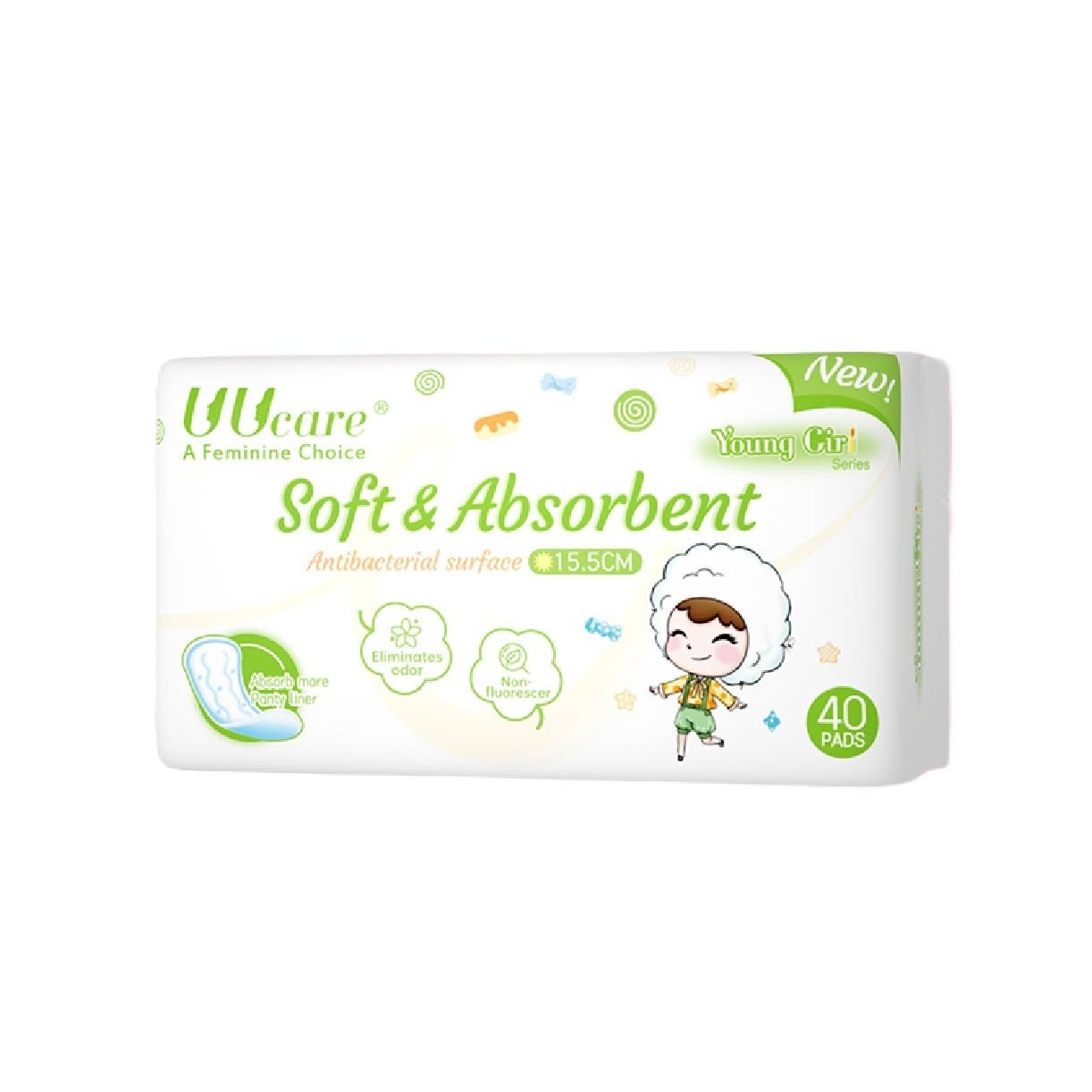 Young Girl Antibacterial Pantyliner Non-Flourescent Eliminates Odour 155mm 40s