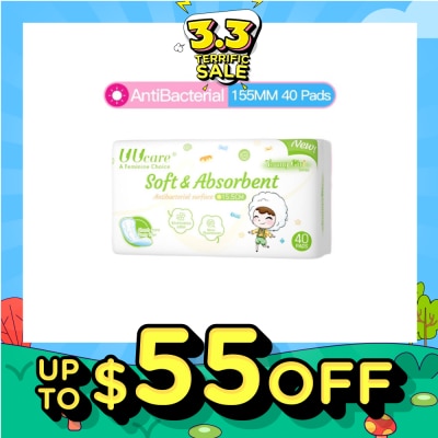 UUCare® Young Girl Antibacterial Pantyliner Non-Flourescent Eliminates Odour 155mm 40s