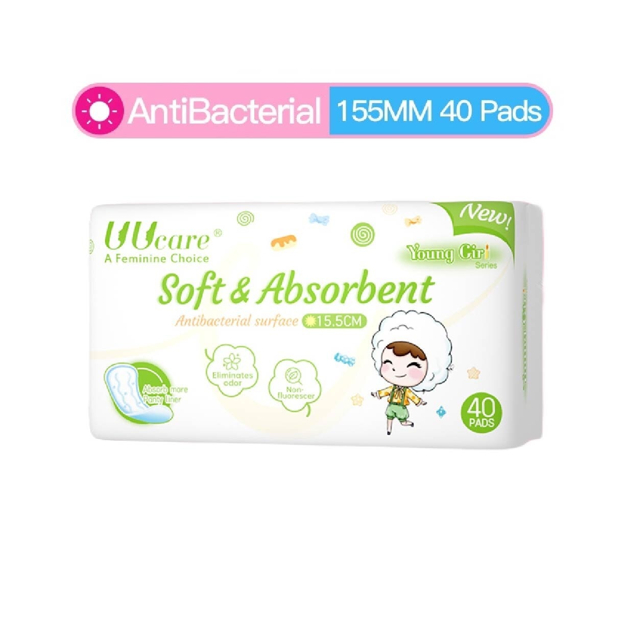 Young Girl Antibacterial Pantyliner Non-Flourescent Eliminates Odour 155mm 40s