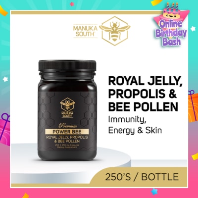 MANUKA SOUTH Power Bee With Royal Jelly Propolis & Bee Pollen Dietary Supplement Capsule 250s (Expiry: Feb`2026)