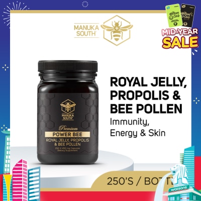 MANUKA SOUTH Power Bee With Royal Jelly Propolis & Bee Pollen Dietary Supplement Capsule 250s (Expiry: Feb`2026)