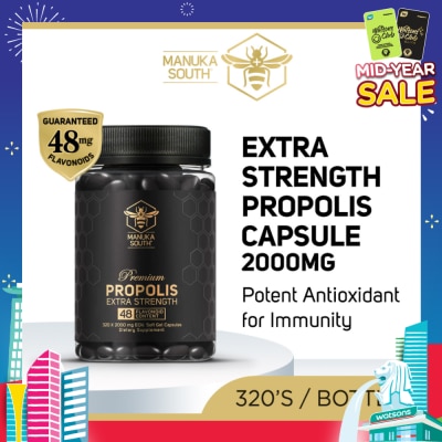 MANUKA SOUTH Extra Strength Propolis With 48mg Flavonoid Content Dietary Supplement Capsule (Potent Antioxidant For Immunity) 320s