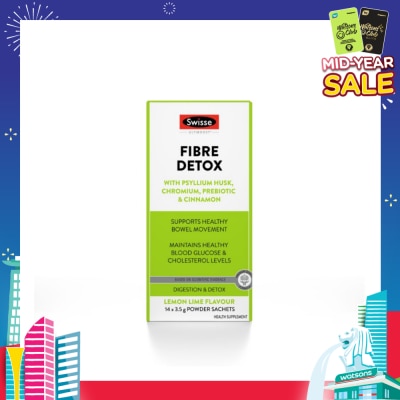 SWISSE Fibre Detox With Psyllium Husk, Chromium, Prebiotic & Cinnamon Powder Sachet Lemon Lime (To Support Healthy Bowel Movement & Maintains Healthy Blood