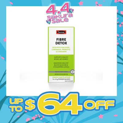 SWISSE - Fibre Detox With Psyllium Husk, Chromium, Prebiotic & Cinnamon Powder Sachet Lemon Lime (To Support Healthy Bowel Movement & Maintains Healthy Blood