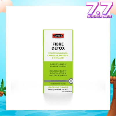 SWISSE Fibre Detox With Psyllium Husk, Chromium, Prebiotic & Cinnamon Powder Sachet Lemon Lime (To Support Healthy Bowel Movement & Maintains Healthy Blood