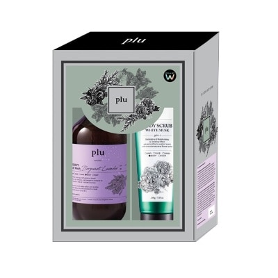 PLU Therapy Body Wash Gift Packset consists Bergamot Lavender 500g + 3 In 1 Body Scrub White Musk 200g