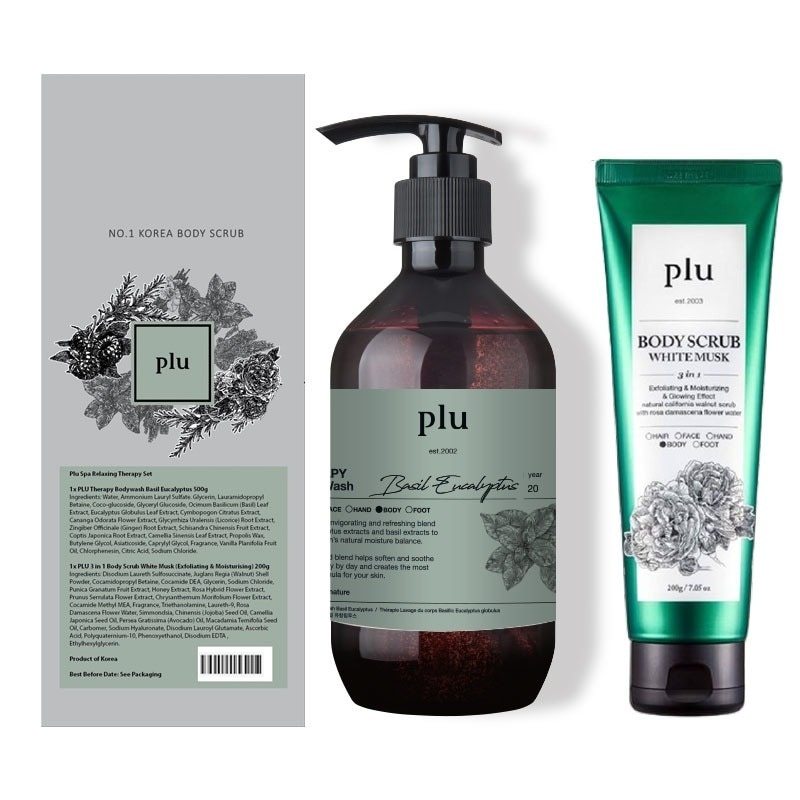 Therapy Body Wash Gift Packset consists Basil Eucalyptus 500g + 3 In 1 Body Scrub White Musk 200g