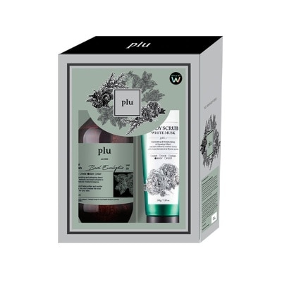 PLU Therapy Body Wash Gift Packset consists Basil Eucalyptus 500g + 3 In 1 Body Scrub White Musk 200g