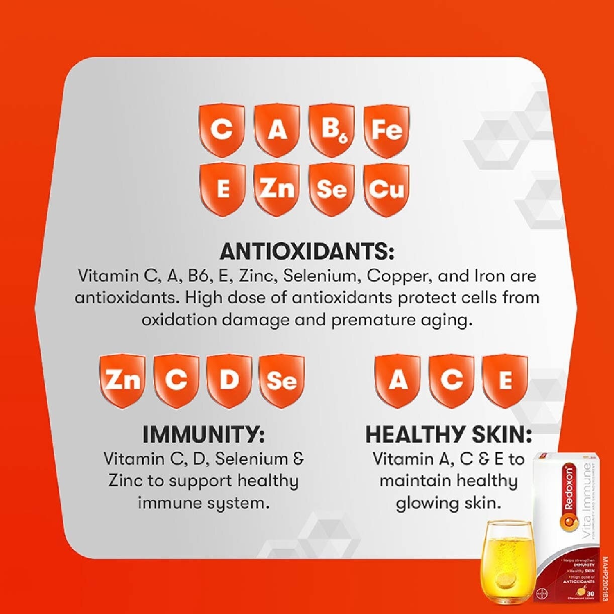 Vita Immune Vitamin C & 10 Minerals Immunity Effervescent Orange 15s