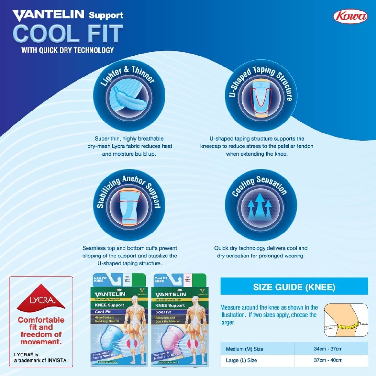 Vantelin Knee Support Cool Fit Blue L