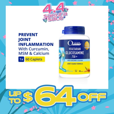 OCEAN HEALTH - Vegetarian Glucosamine 750(+) Capsule (For Joint Discomfort, Flexibility & Mobility + With Curcumin & Calcium + Vegetarian) 60s