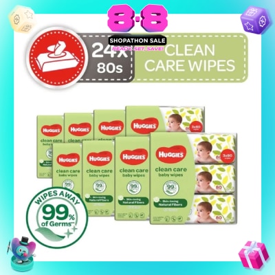 HUGGIES - Clean Care Baby Wipes 24 Packs x 80 Wipes Per Carton