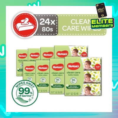 HUGGIES Clean Care Baby Wipes 24 Packs x 80 Wipes Per Carton