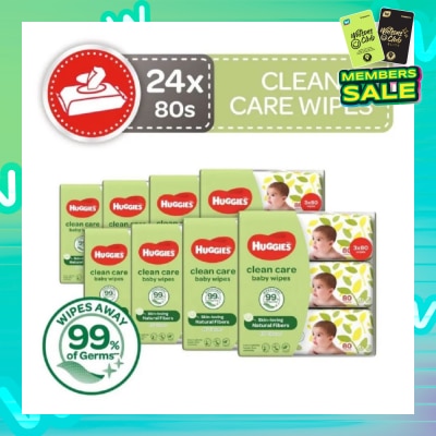 HUGGIES Clean Care Baby Wipes 24 Packs x 80 Wipes Per Carton