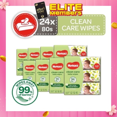 HUGGIES Clean Care Baby Wipes 24 Packs x 80 Wipes Per Carton