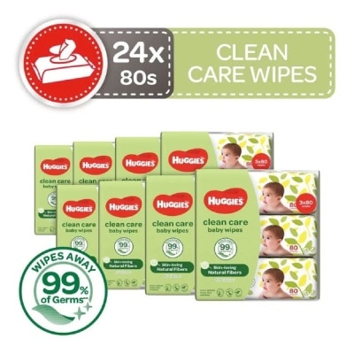 HUGGIES Clean Care Baby Wipes 24 Packs x 80 Wipes Per Carton