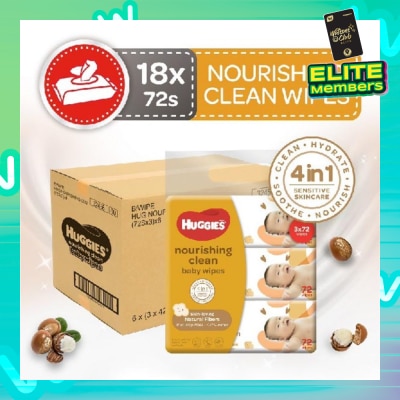 HUGGIES Nourishing Clean Baby Wipes 72s x 18 Packs (Per Carton) (Expiry: May`2026)