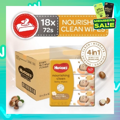HUGGIES Nourishing Clean Baby Wipes 72s x 18 Packs (Per Carton) (Expiry: May`2026)