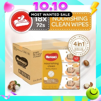 HUGGIES Nourishing Clean Baby Wipes 72s x 18 Packs (Per Carton) image