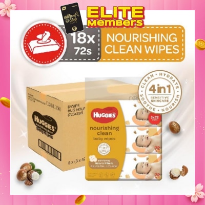 HUGGIES Nourishing Clean Baby Wipes 72s x 18 Packs (Per Carton) (Expiry: May`2026)