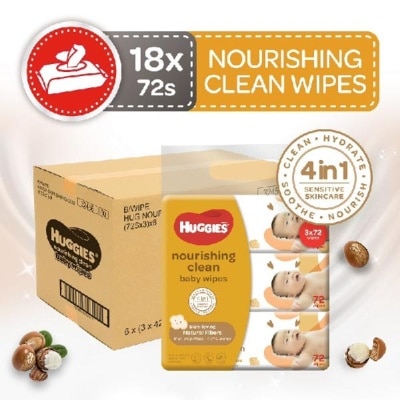 HUGGIES Nourishing Clean Baby Wipes 18 Packs x 72 Wipes Per Carton