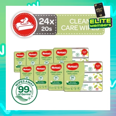 HUGGIES Clean Care Baby Wipes 24 Packs x 20 Wipes Per Carton