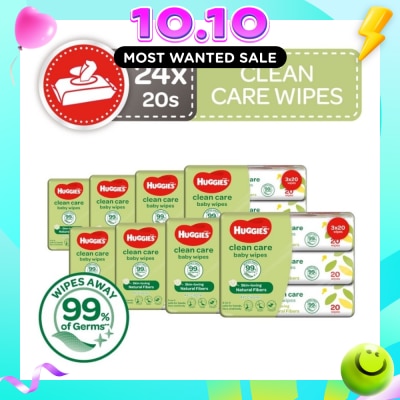 HUGGIES Clean Care Baby Wipes 24 Packs x 20 Wipes Per Carton image