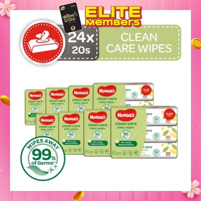 HUGGIES Clean Care Baby Wipes 24 Packs x 20 Wipes Per Carton