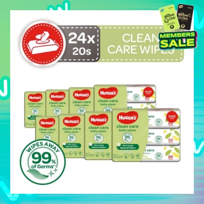 HUGGIES Clean Care Baby Wipes 24 Packs x 20 Wipes Per Carton